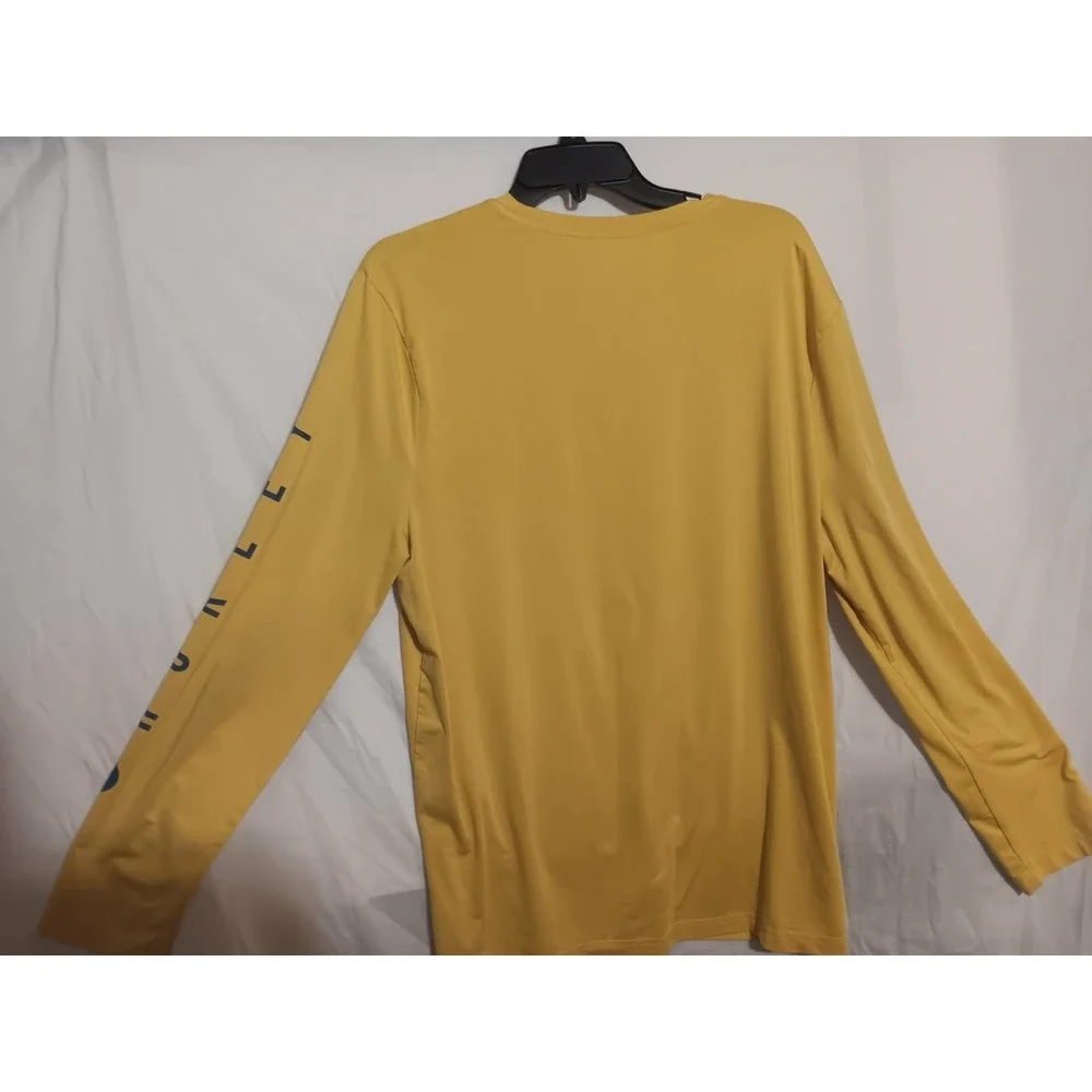 Hurley Yellow Extra Long Graphic Rash Guard Athletic Crew Neck Shirt Sz XL